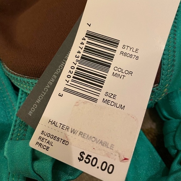 Kenneth Cole Reaction NWT Halter Bikini Top Green With Gold Tone Zipper - Picture 10 of 11